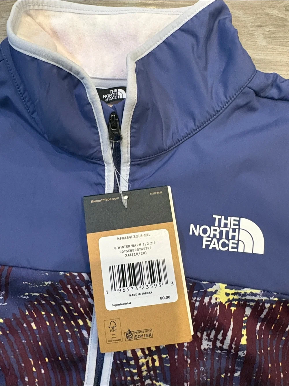 The North Face Kids' Multicolor Patterned Quarter -Zip Jacket - Blue and Maroon